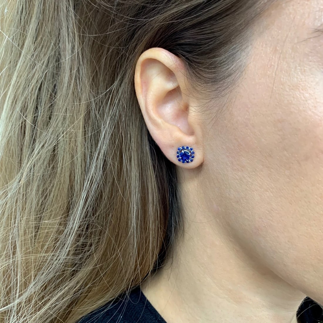 Cushion Sapphire Halo Earring Jackets Enhancers 14K White Gold for 1.50 CTW Stud - 7