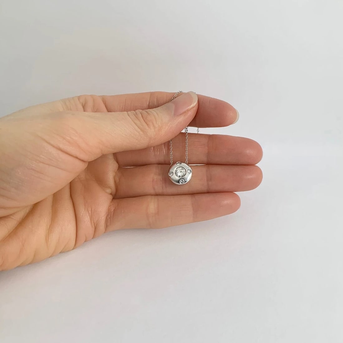 Diamond Burnished Bezel Halo Pendant Necklace 14K White Gold .60 CTW, 16 Inches - 3