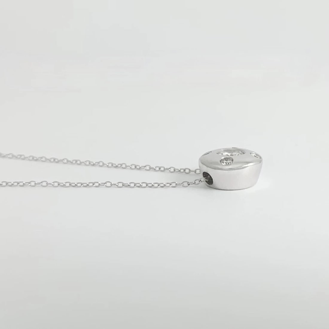 Diamond Burnished Bezel Halo Pendant Necklace 14K White Gold .60 CTW, 16 Inches - 7