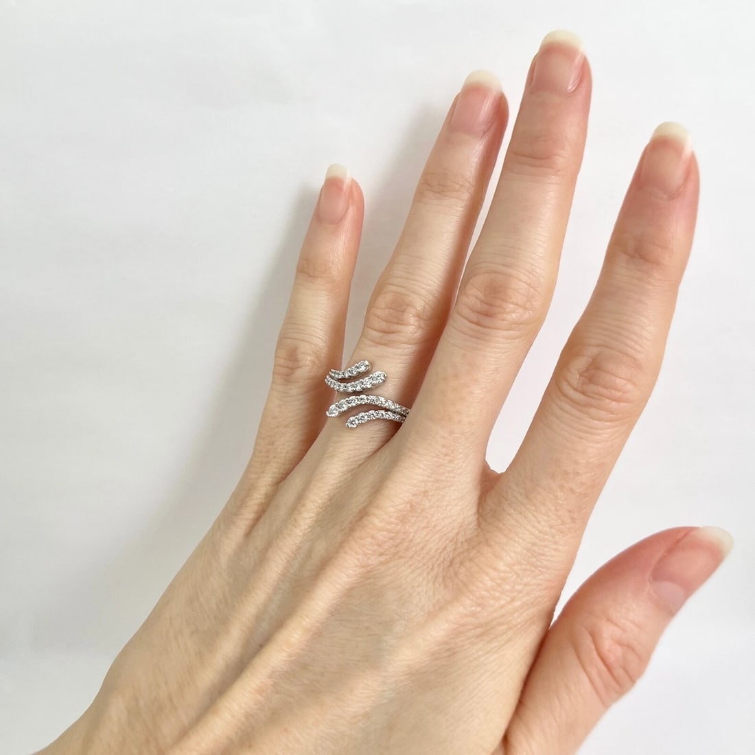 Diamond Wrap Bypass Statement Ring 10K White Gold, .65 CTW - 4