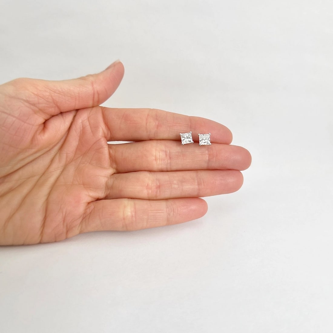 Princess Cut Lab-Created Diamond Stud Earrings 14K White Gold 4-Prong, 1.55 CTW - 2