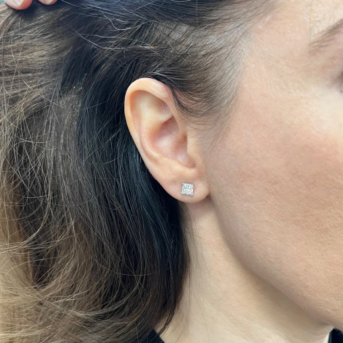 Princess Cut Lab-Created Diamond Stud Earrings 14K White Gold 4-Prong, 1.55 CTW - 4