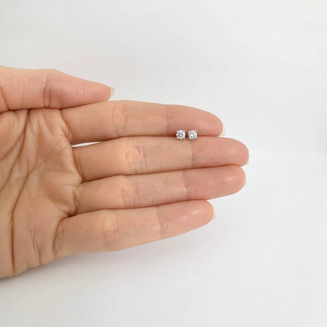 Round Diamond Stud Earrings 14K White Gold 4-Prong Martini, .33 CTW - 2