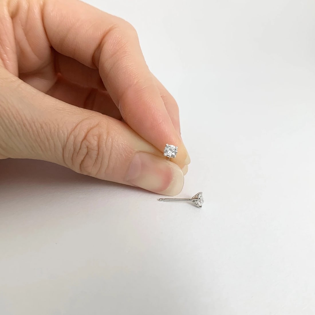 Round Diamond Stud Earrings 14K White Gold 4-Prong Martini, .33 CTW - 3