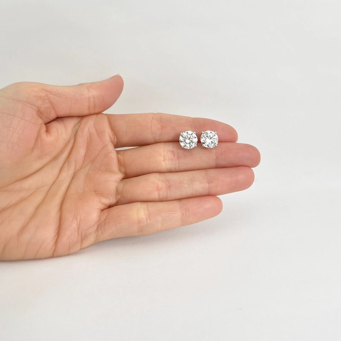 Round Lab-Created Diamond Stud Earrings 14K White Gold 4-Prong Martini, 5.06 CTW - 2