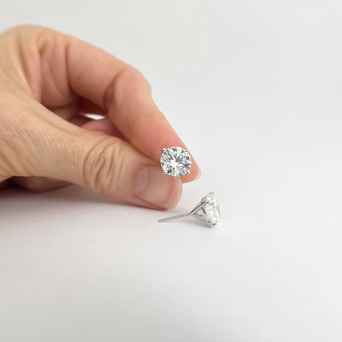 Round Lab-Created Diamond Stud Earrings 14K White Gold 4-Prong Martini, 5.06 CTW - 3