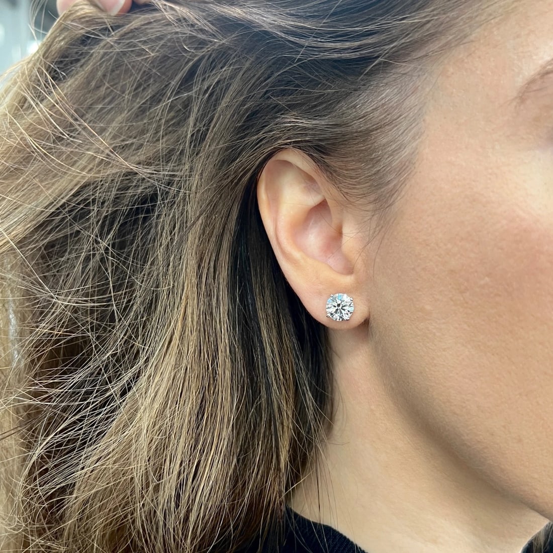 Round Lab-Created Diamond Stud Earrings 14K White Gold 4-Prong Martini, 5.06 CTW - 4