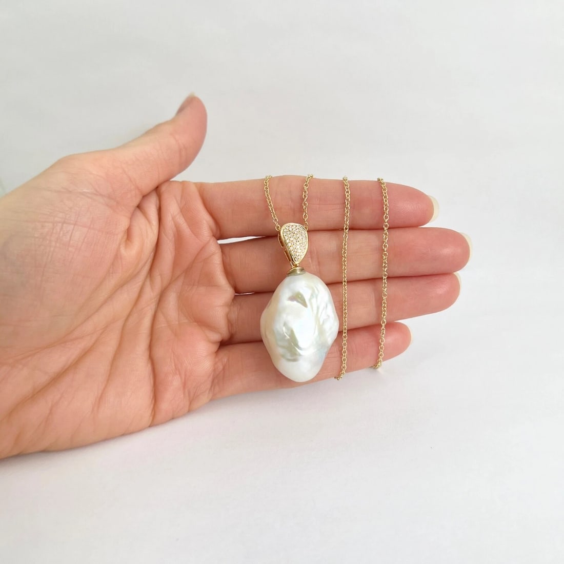 Baroque Pearl Pave Diamond Pendant Necklace 14K Yellow Gold .12 CTW - 3