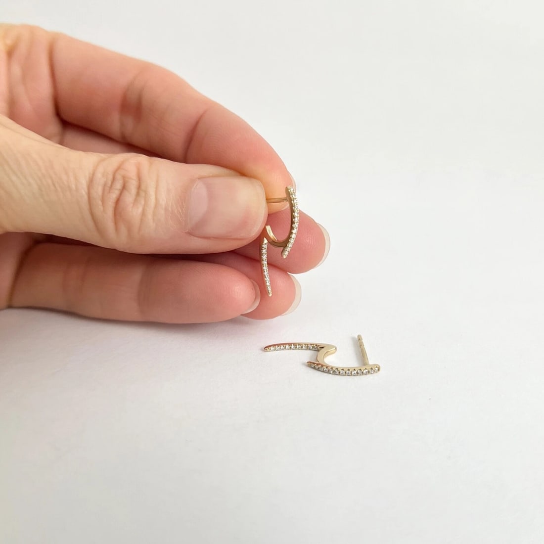 Thin Diamond Huggie Drop Earrings 14K Yellow Gold, 21 mm, .10 CTW - 5