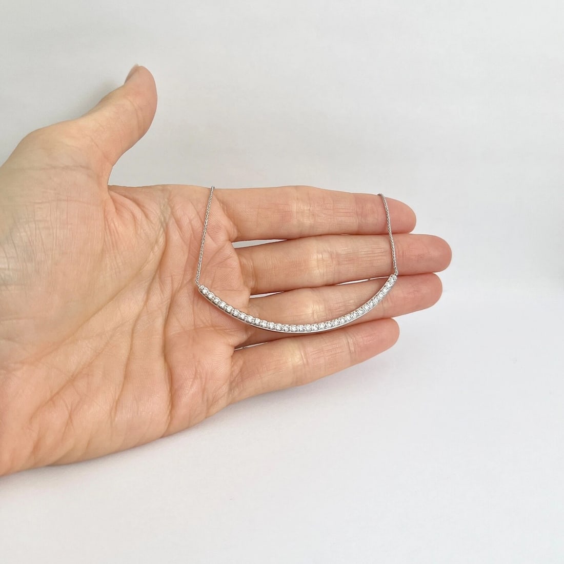 Curved Diamond Bar Smile Pendant Necklace 14K White Gold 1.05 CTW - 2