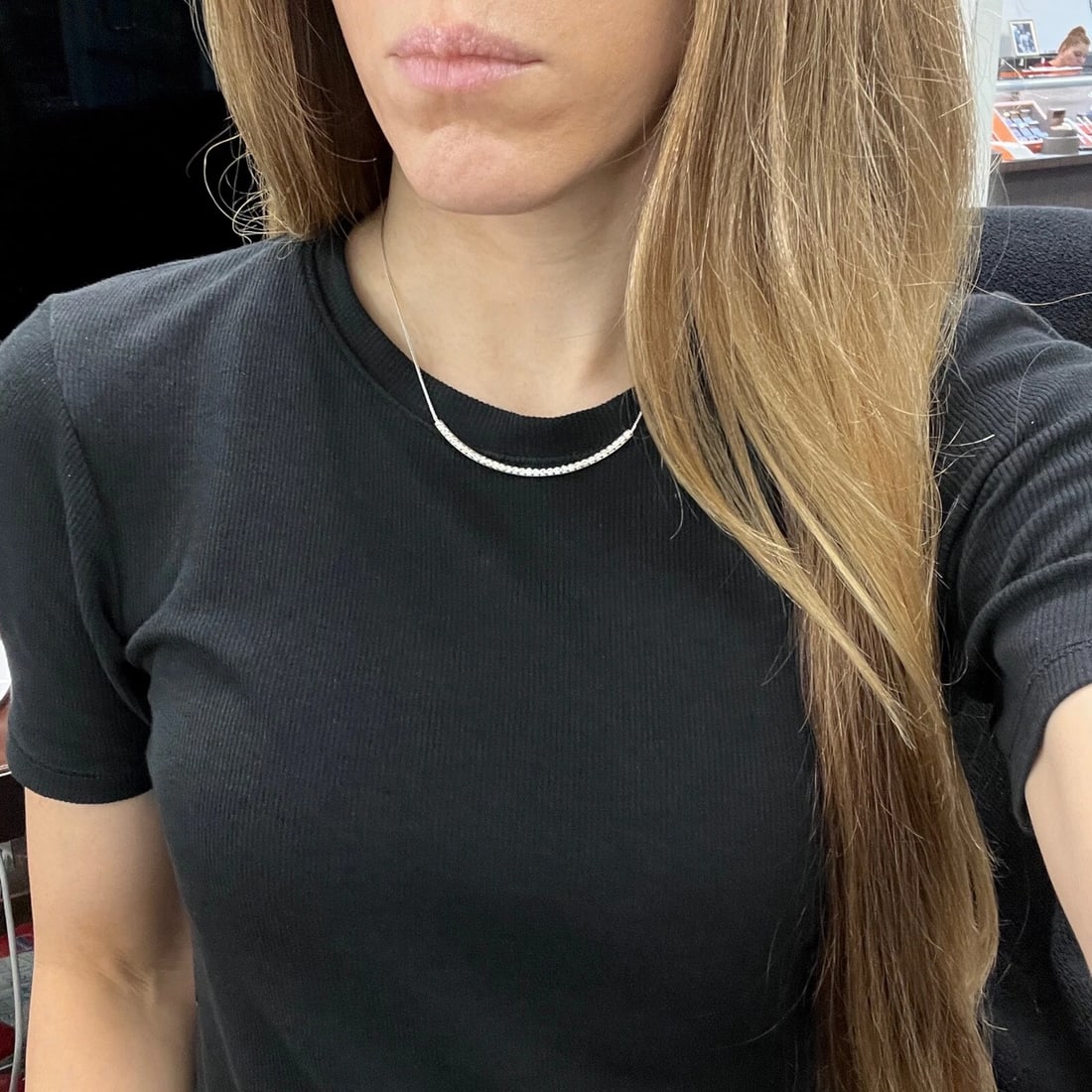 Curved Diamond Bar Smile Pendant Necklace 14K White Gold 1.05 CTW - 3