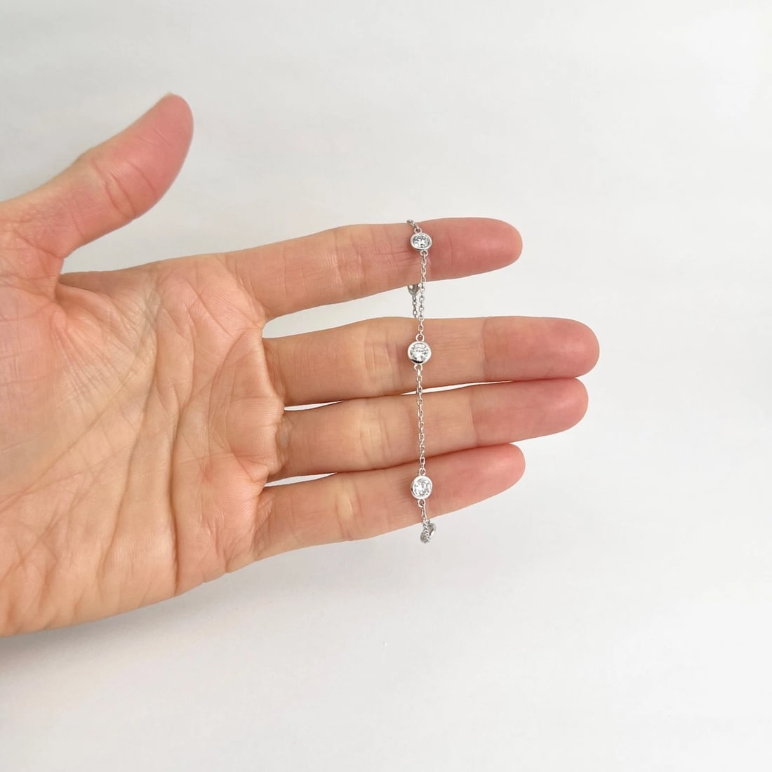 Round Lab-Created Diamond Bezel Station Bracelet 14K White Gold, 1.08 CTW - 2