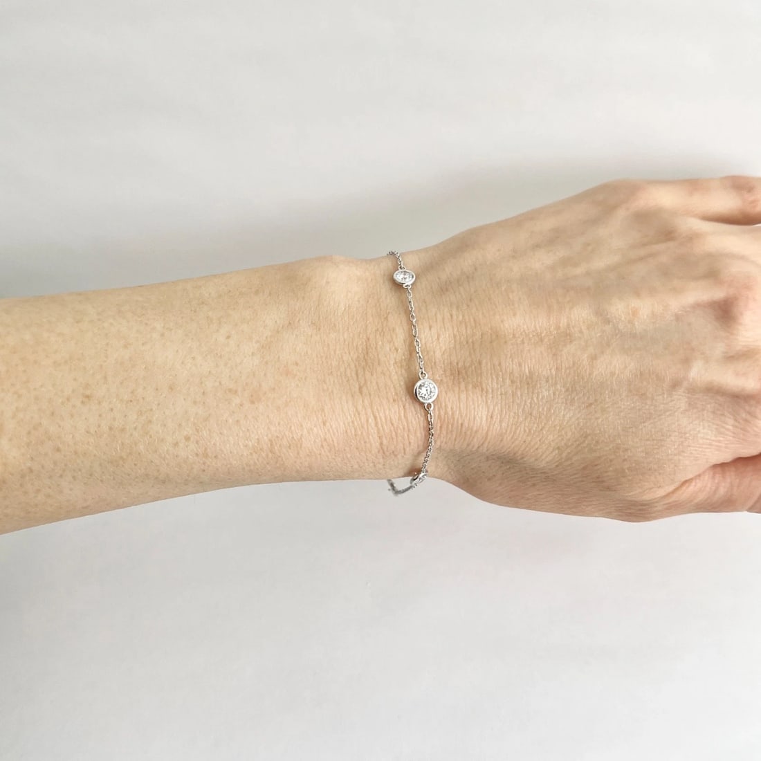 Round Lab-Created Diamond Bezel Station Bracelet 14K White Gold, 1.08 CTW - 3