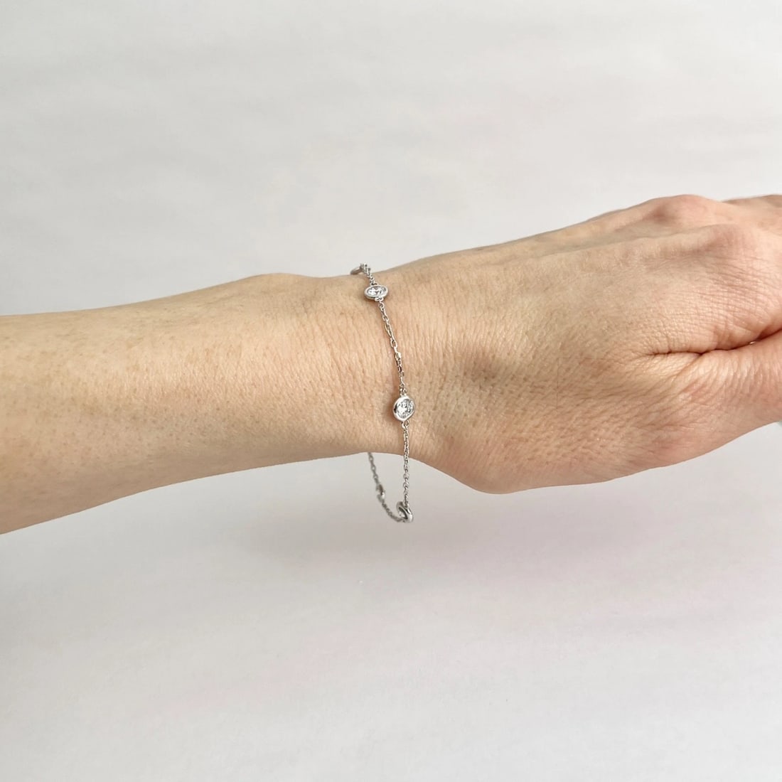 Round Lab-Created Diamond Bezel Station Bracelet 14K White Gold, 1.08 CTW - 4