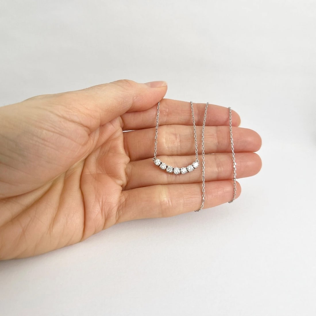 Curved Diamond Flexible Smile Bar Pendant Necklace 14K White Gold, .71 CTW - 2