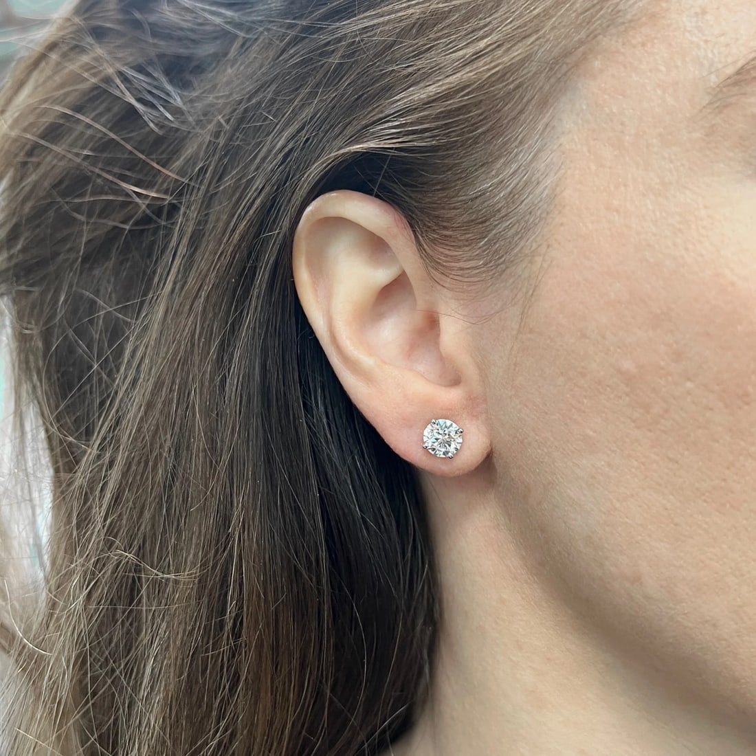 Round Lab-Created Diamond Stud Earrings 14K White Gold 4-Prong Martini, 3.52 CTW - 2