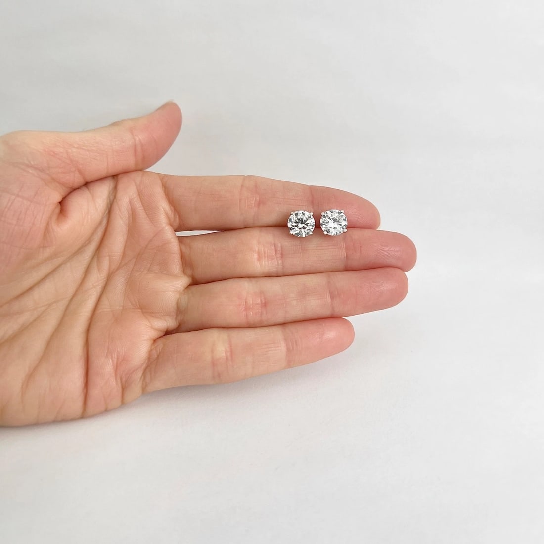 Round Lab-Created Diamond Stud Earrings 14K White Gold 4-Prong Martini, 3.52 CTW - 4