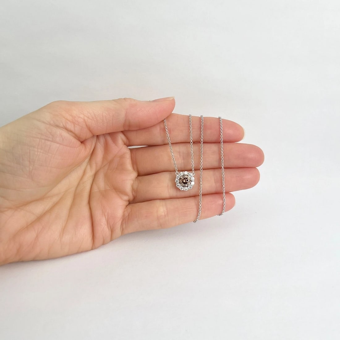 Fancy Brown Diamond Round Halo Pendant Necklace 14K White Gold, 1.03 CTW - 2