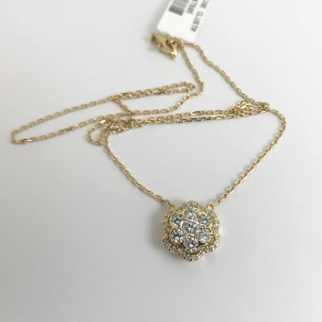 Round Diamond Flower Cluster Halo Pendant Necklace 14K Yellow Gold, .93 CTW - 6