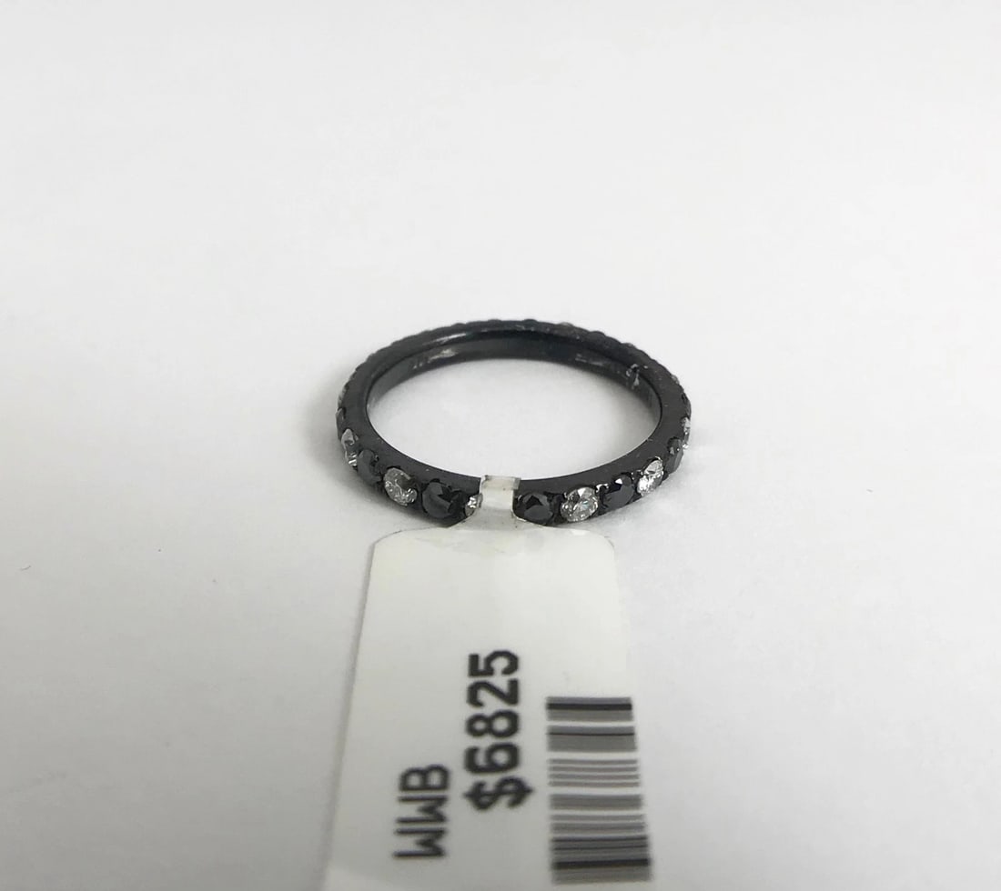 Black White Diamond Eternity Band Ring 18K Black Gold .90 CTW, Size 4.5, 1.75 Gr - 9