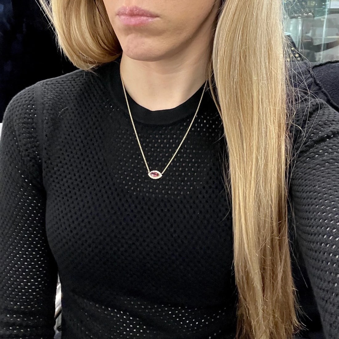 Marquise Garnet Diamond Halo Pendant Necklace 14K Yellow Gold, 1.38 CTW - 3