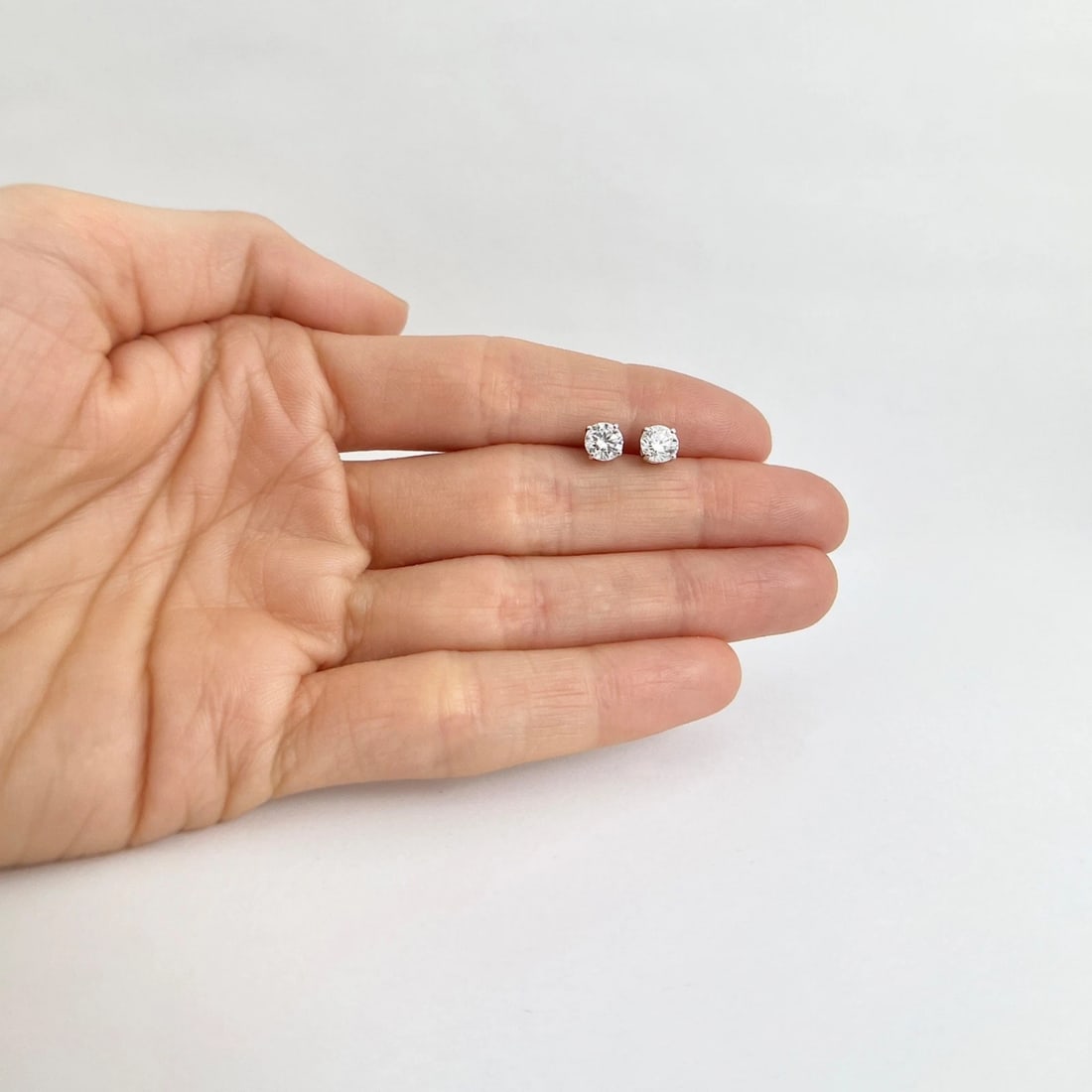 Round Diamond Stud Earrings 14K White Gold 4-Prong Basket, 1.04 CTW - 2