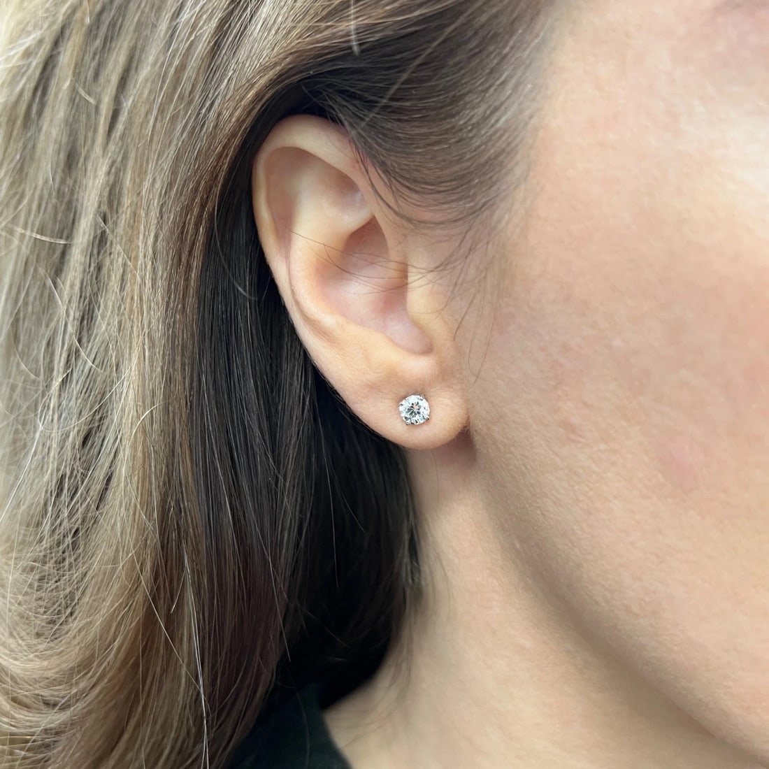 Round Diamond Stud Earrings 14K White Gold 4-Prong Basket, 1.04 CTW - 4