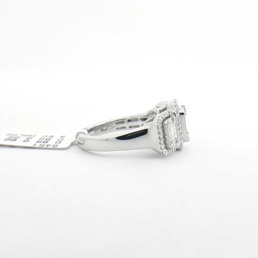 3-Stone Rectangle Diamond Cluster Halo Ring 14K White Gold, 1.65 CTW - 8