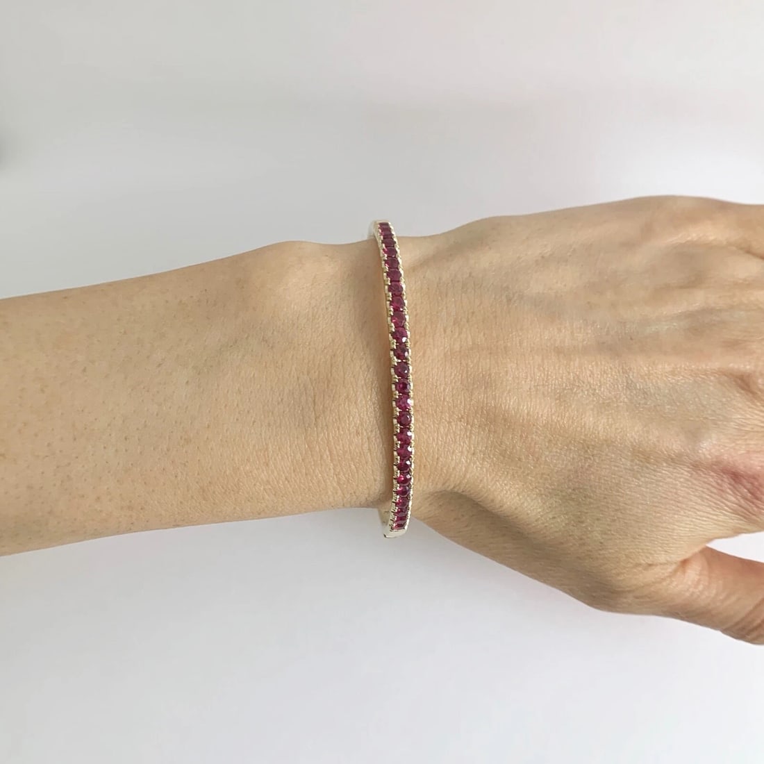 Ruby Gemstone Bangle Bracelet 14K Yellow Gold, 2.25 CTW, 15.05 Grams - 2