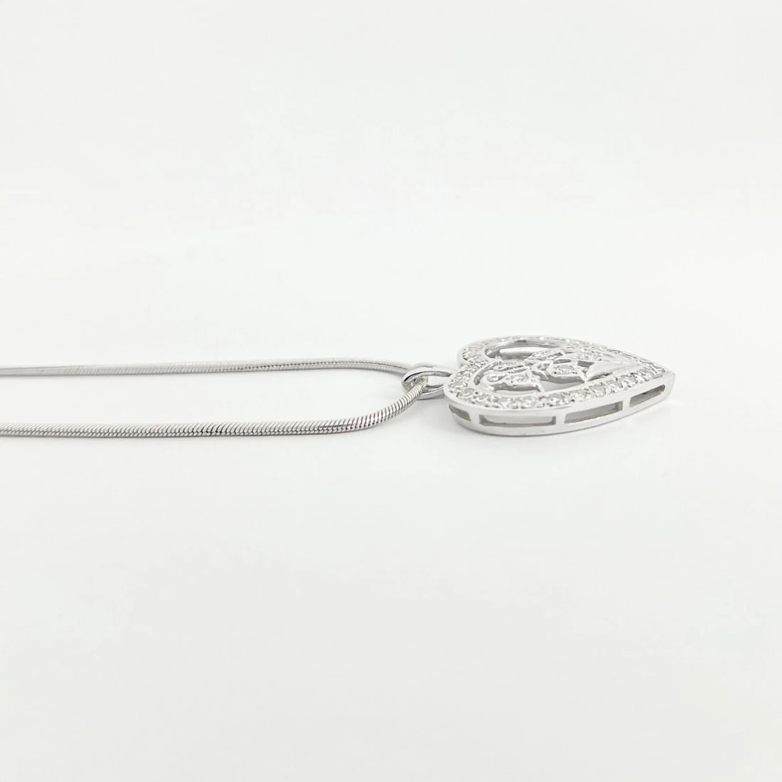 Pave Diamond Heart Flower Floral Pendant Necklace 14K White Gold, 1.05 CTW - 5