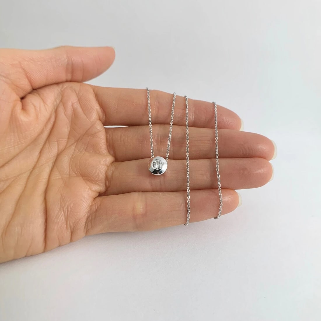 Round Solitaire Diamond Wide Bezel Pendant Necklace 14K White Gold, .22 CT - 2