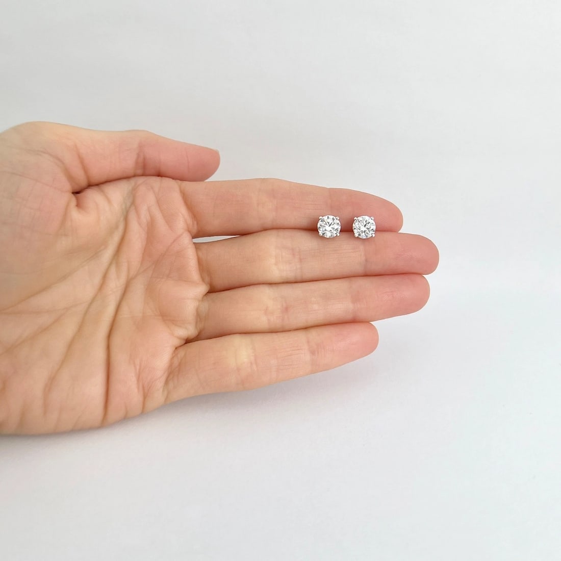 Round Lab-Created Diamond Stud Earrings 14K White Gold 4-Prong Martini, 2.01 CTW - 2