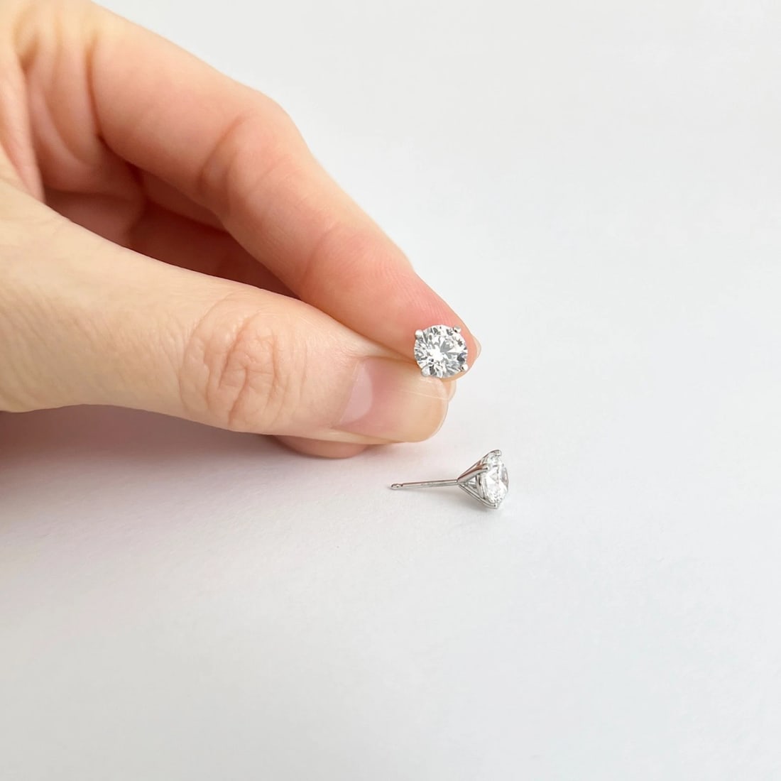 Round Lab-Created Diamond Stud Earrings 14K White Gold 4-Prong Martini, 2.01 CTW - 3