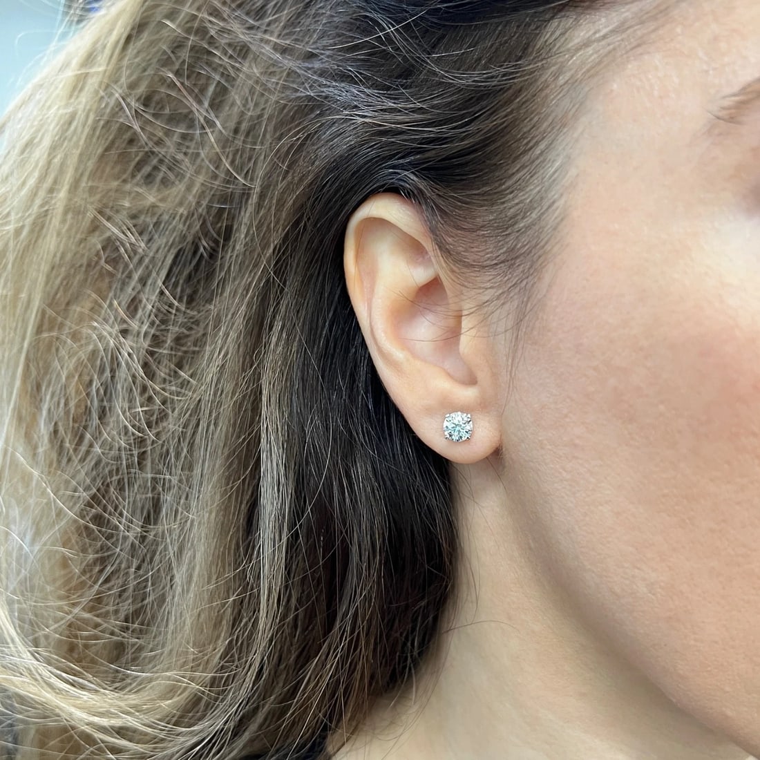 Round Lab-Created Diamond Stud Earrings 14K White Gold 4-Prong Martini, 2.01 CTW - 4