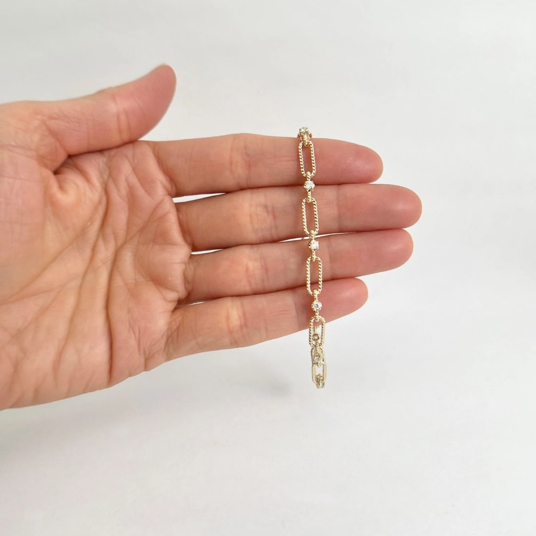 Diamond Paperclip Open Oval Chain Link Bracelet 14K Yellow Gold, .32 CTW - 2