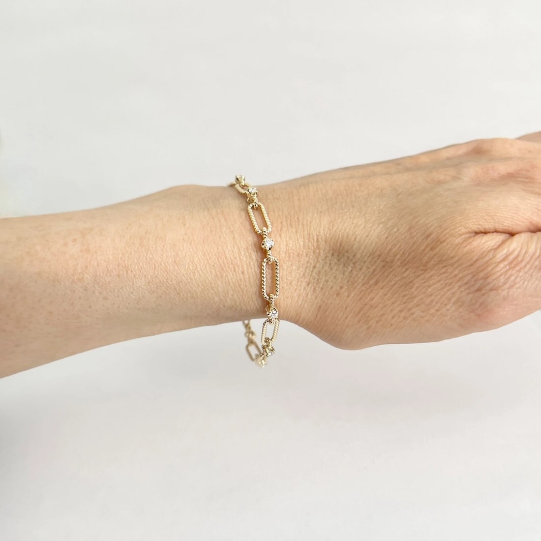 Diamond Paperclip Open Oval Chain Link Bracelet 14K Yellow Gold, .32 CTW - 4