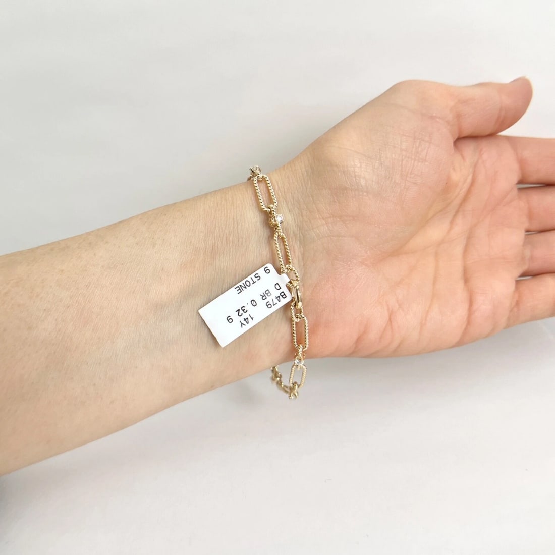 Diamond Paperclip Open Oval Chain Link Bracelet 14K Yellow Gold, .32 CTW - 5