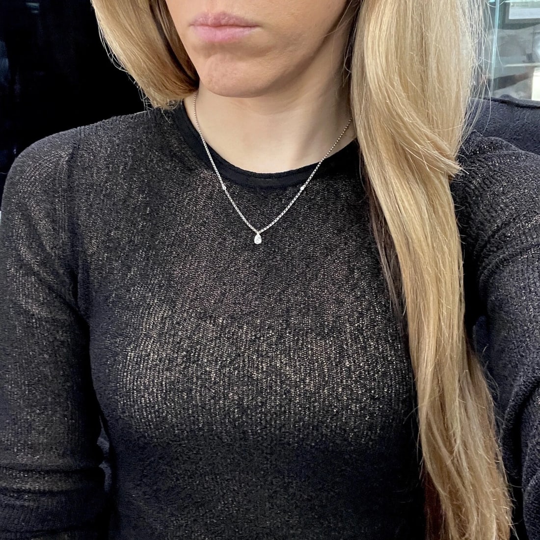 Pear Diamond Solitaire Station Pendant Necklace 14K White Gold, .63 CTW - 3