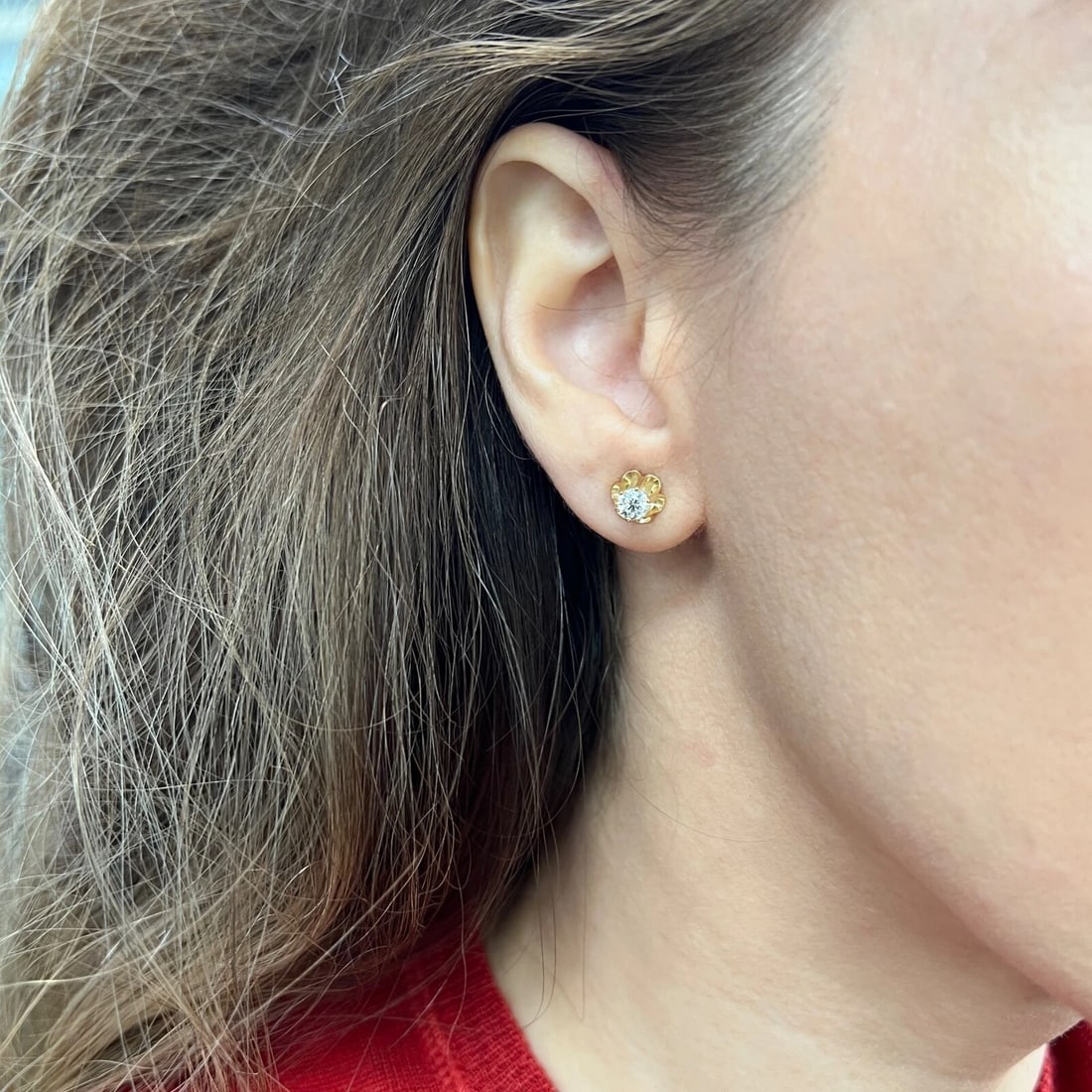 Round Diamond Buttercup Stud Earrings 14K Yellow Gold, .70 CTW - 3