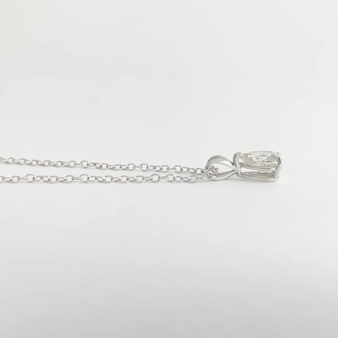 Pear Solitaire Diamond Teardrop Pendant Necklace 14K White Gold, .82 CT - 7