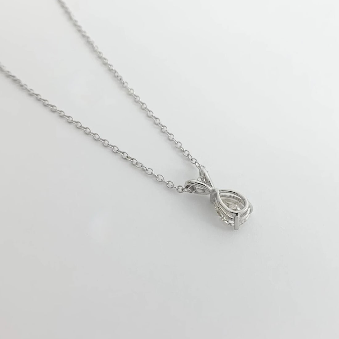 Pear Solitaire Diamond Teardrop Pendant Necklace 14K White Gold, .82 CT - 8
