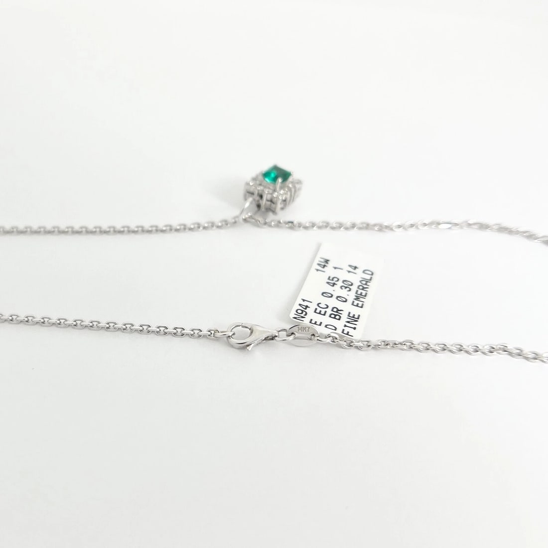 Green Emerald Diamond Halo Gemstone Pendant Necklace 14K White Gold .75 CTW - 6