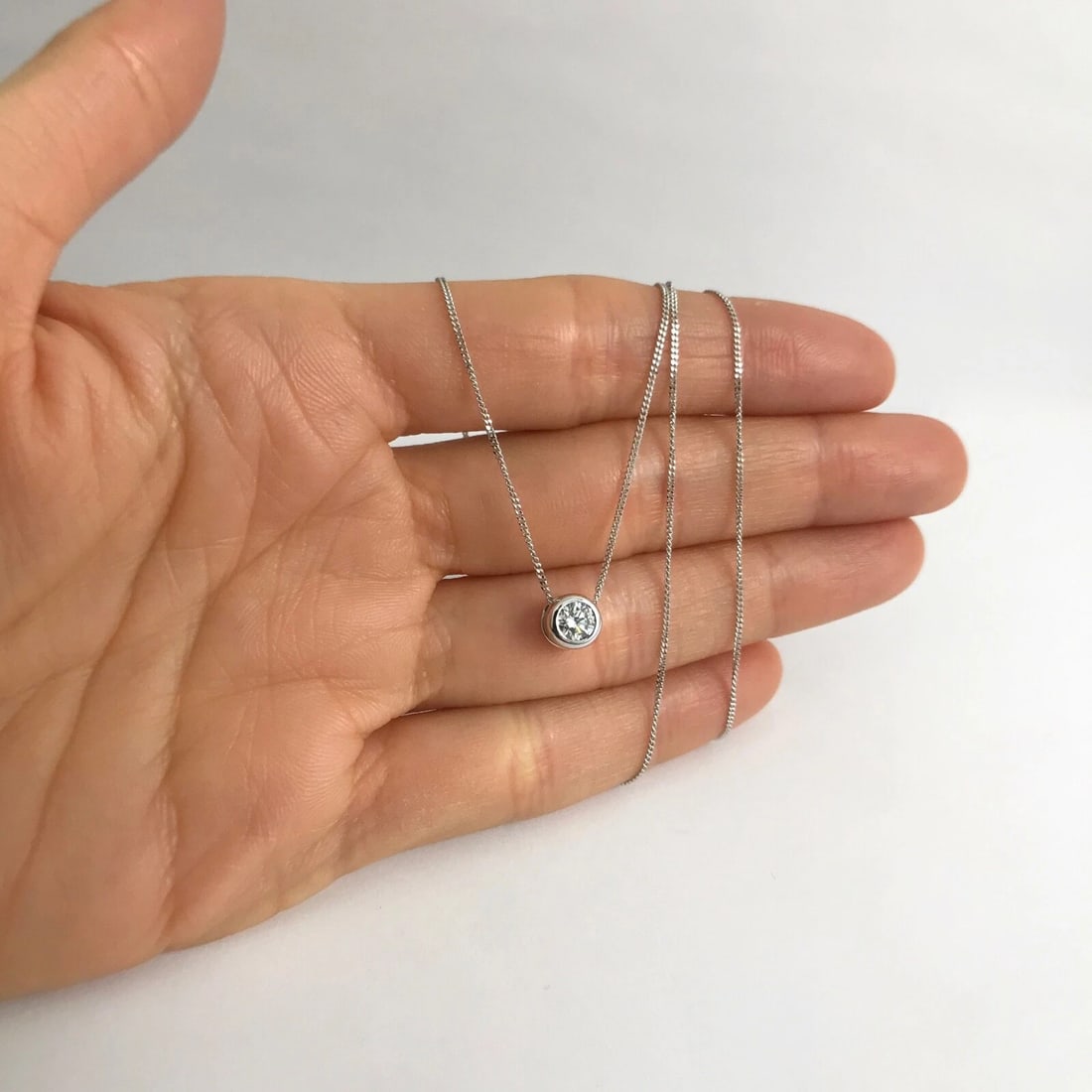 Round Brilliant Bezel Set Diamond Pendant Necklace in 14K White Gold, .35 CT - 2