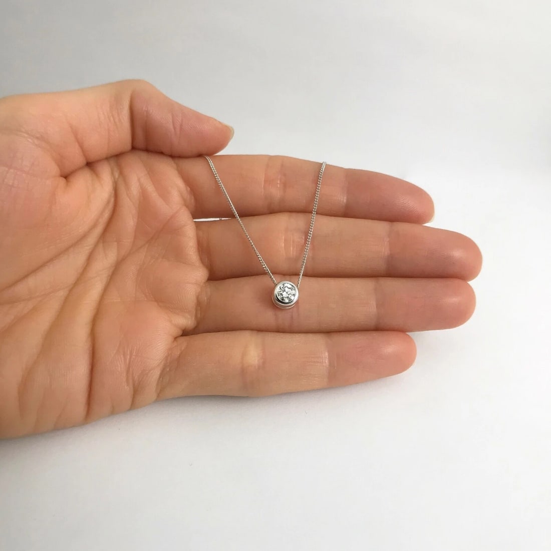 Round Brilliant Bezel Set Diamond Pendant Necklace in 14K White Gold, .35 CT - 3