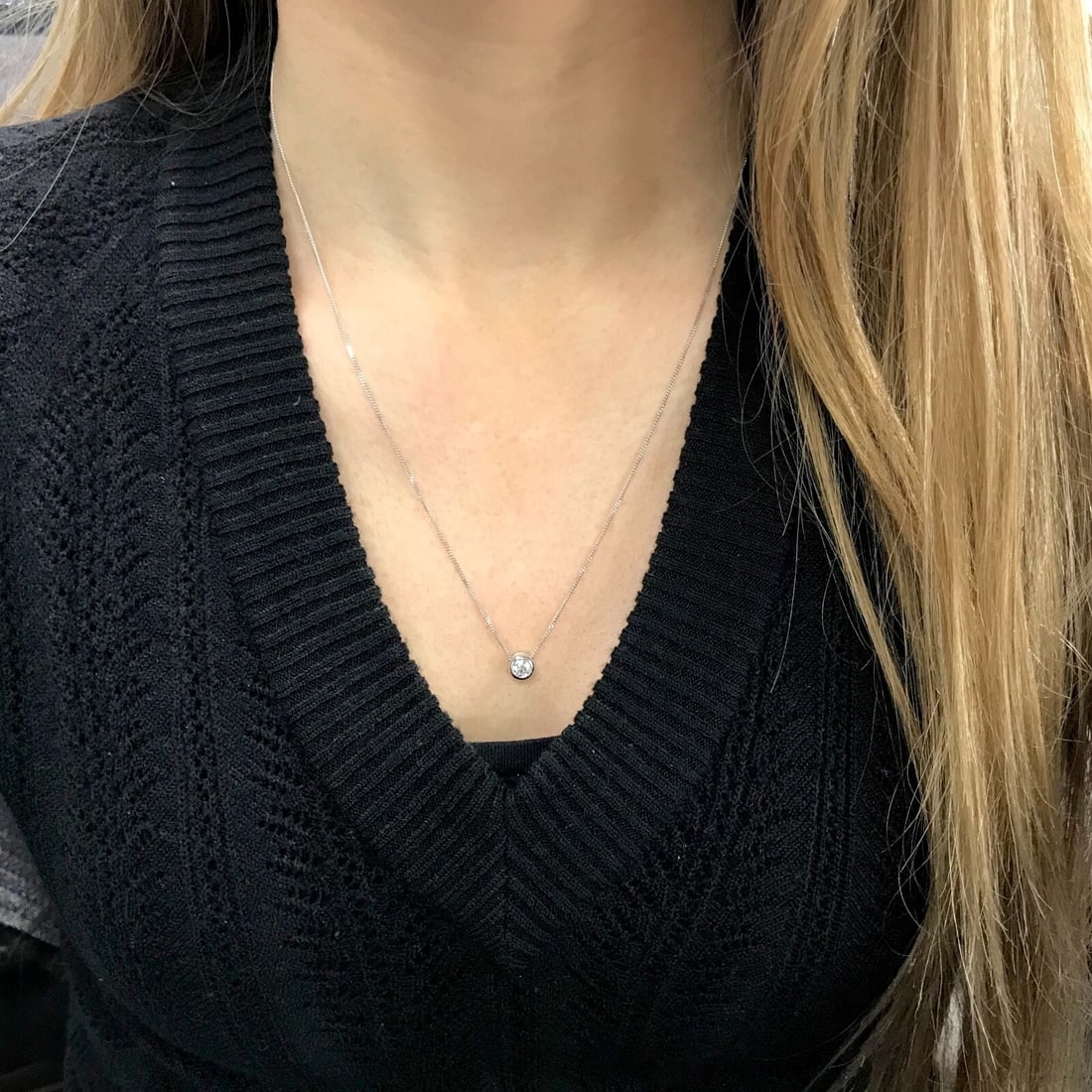 Round Brilliant Bezel Set Diamond Pendant Necklace in 14K White Gold, .35 CT - 5