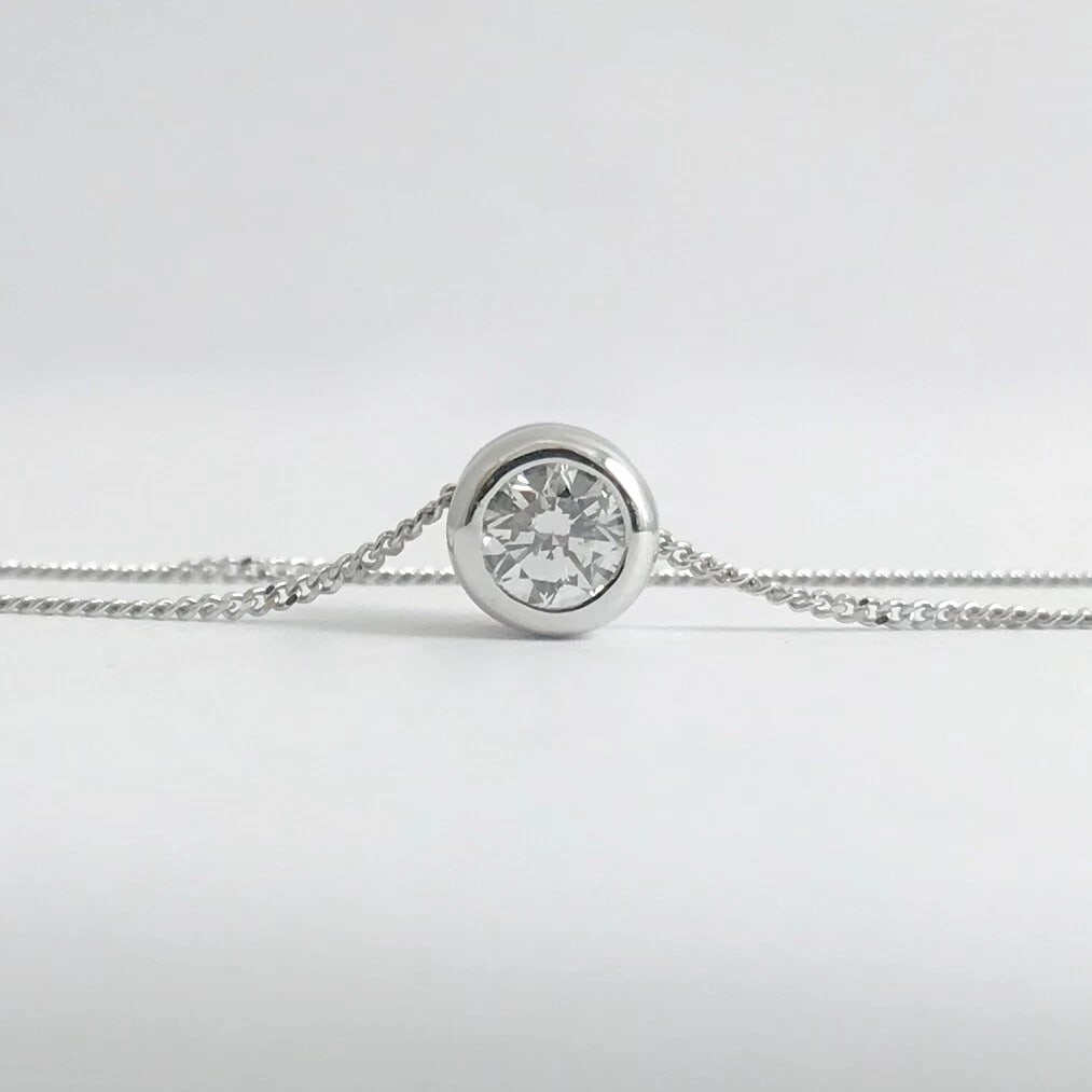 Round Brilliant Bezel Set Diamond Pendant Necklace in 14K White Gold, .35 CT - 6