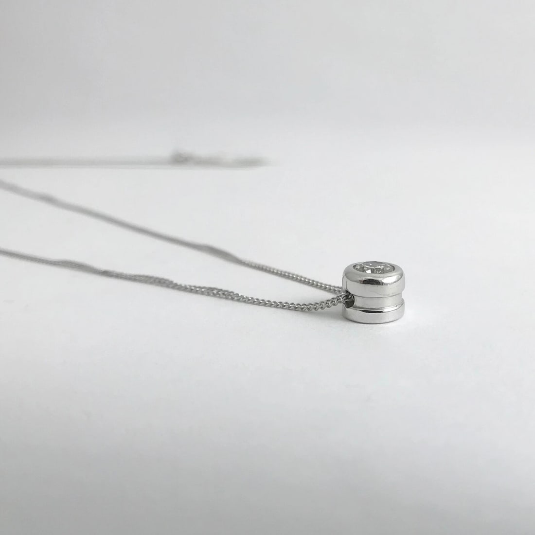 Round Brilliant Bezel Set Diamond Pendant Necklace in 14K White Gold, .35 CT - 9