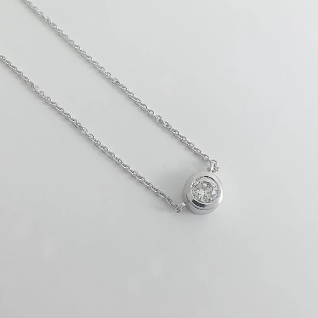 Round Solitaire Diamond Bezel Pendant Necklace 14K White Gold, .52 CT, 16 Inches - 7