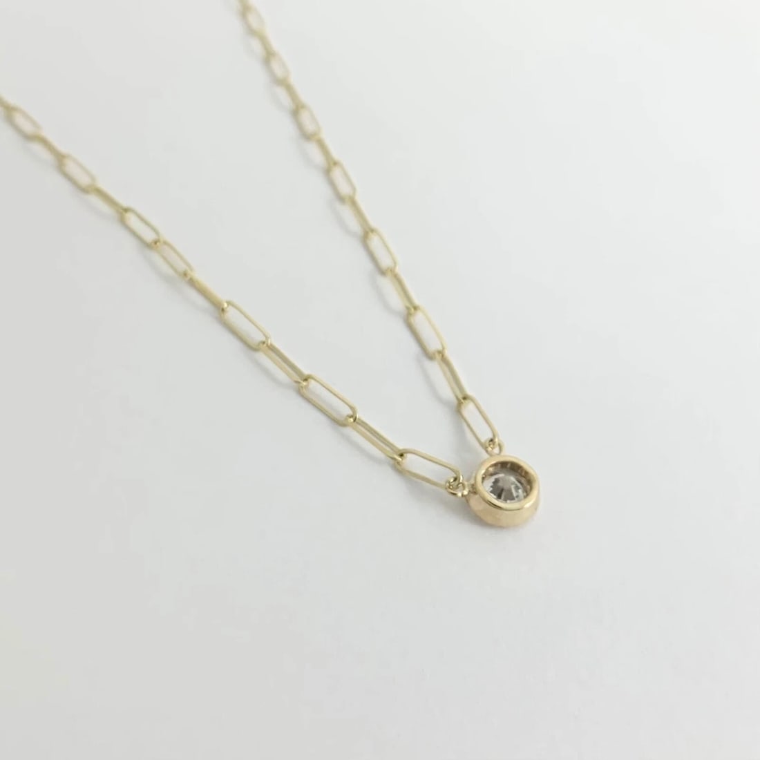GIA Round Bezel Solitaire Diamond Paperclip Necklace 14K Yellow Gold .50 CT - 7