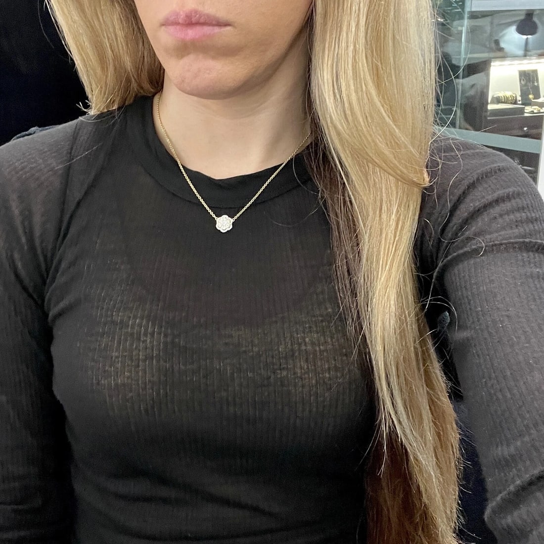 Round Diamond Cluster Halo Flower Pendant Necklace 14K Yellow Gold, .75 CTW - 3